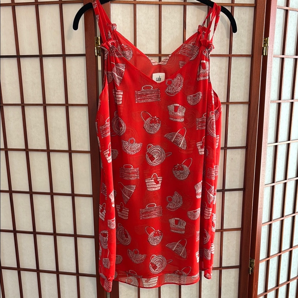 Cabi Nantucket basket print tank top with double strap detail, S